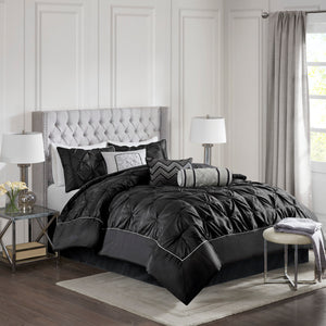 English Elm 7 Tufted Laurel Comforter Set Queen - Luxe Pieced Polyester, Brushed Reverse, Decorative Pillows & Bedskirt Black 23.62 L x 20.08 W x 15.75 H B03596936