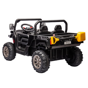 English Elm 24v Kids Ride on Dump Truck Two Seat Electric Utv with Tilting Bed and Remote Control Black W1578P188520