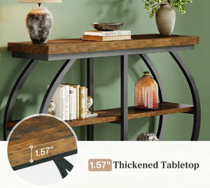 English Elm Entryway Console Table Two Tier Open Shelf Farmhouse Sofa Vintage Brown Finish T3971P460499