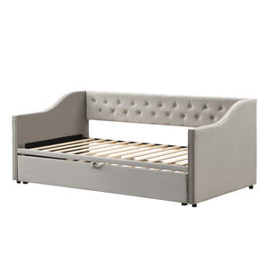English Elm Twin Upholstered Daybed with Pop-Up Trundle, Space-Saving Guest Bed with Slats, Hydraulic Wheels, 81.9" L Gray SF000133AAE