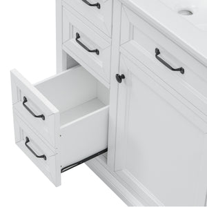 English Elm 36-Inch Modern Bathroom Vanity with Ceramic Basin, 4 Drawers & Soft-Close Door, Pre-Drilled Faucet Ready, Durable MDF and Solid Wood Construction (36"L x 18.3"W x 33.4"H) White N725P296118K
