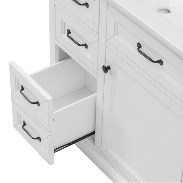 English Elm 36-Inch Modern Bathroom Vanity with Ceramic Basin, 4 Drawers & Soft-Close Door, Pre-Drilled Faucet Ready, Durable MDF and Solid Wood Construction (36"L x 18.3"W x 33.4"H) White N725P296118K