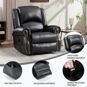 English Elm Heat Massage Rocker Swivel Recliner Chair with Lumbar Relief Nodes for Living Room Black W3224S00032
