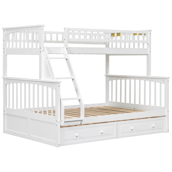 English Elm Twin Convertible Bunk Bed with Built-In Rolling Drawers and Solid Pine/MDF Frame, Space-Saving Durable Design White N7090004020K