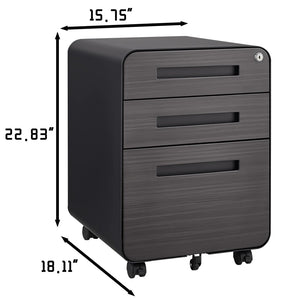 English Elm White Steel Mobile Filing Cabinet Three Drawers Locking Under Desk Office Storage W1247P145907