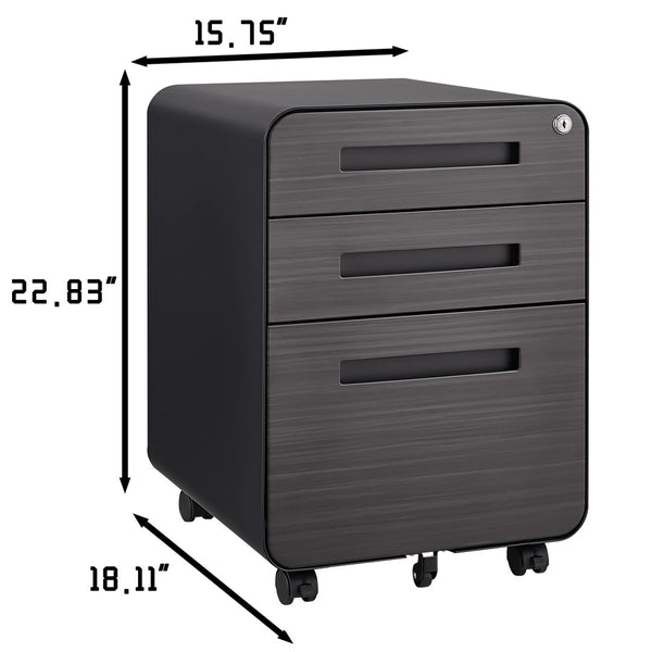 English Elm White Steel Mobile Filing Cabinet Three Drawers Locking Under Desk Office Storage W1247P145907