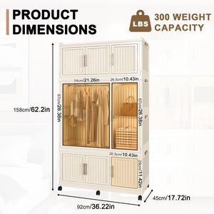 English Elm Portable Wardrobe Closet Organizer Cream White - Durable PP Modular Cube Storage with 9 Magnetic Doors, Hanging Rod and 6 Hangers, Quick Assemble-Friendly (36.8x18.1x15.8) W2699P253195
