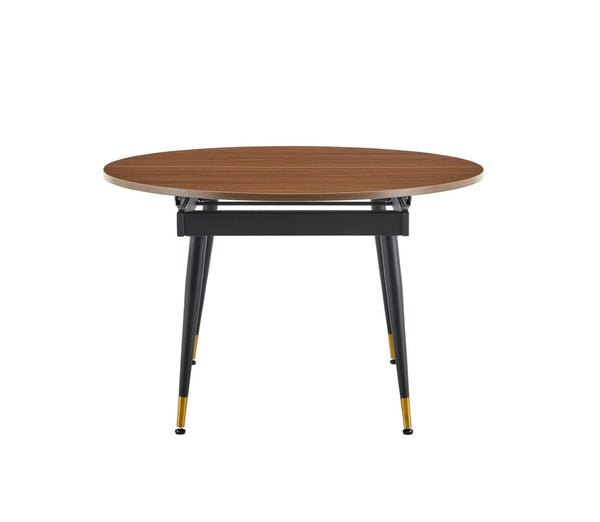 English Elm Walnut Oval Extendable Dining Table Seats up to Ten with Sleek Black Metal Legs W3875S00101