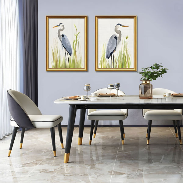 English Elm Set Of 2 Heron Bird Framed Wall Art - Elegant Nature Prints In Refillable Wood Frames For Home Decor T3976P383169-GIGA