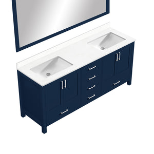 English Elm Navy 72" Double Bath Vanity with White Quartz Top, Soft-Close Drawers, Mirror Included, Storage B2731S00710