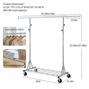 English Elm Clothes Rolling Garment Rack 600lb Capacity Collapsible Heavy Duty Frame with Locking Casters W1903P172820