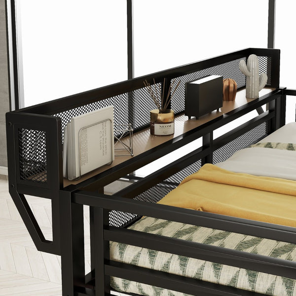 English Elm Twin Metal High Loft Bed with Staircase Storage Wardrobe for Kids and Teens W2580S00054