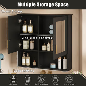 English Elm 2-in-1 Matte Wall Mounted Medicine Cabinet Soft Close Mirror Storage for Bathroom Vanity Black N710P389456B