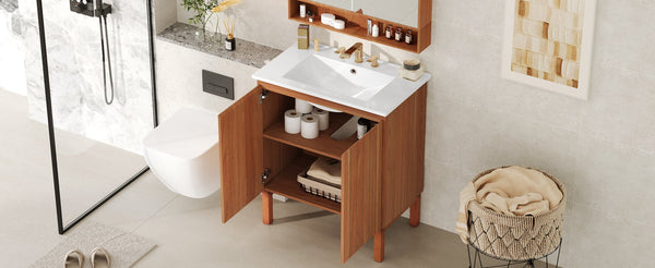 English Elm Christopher Knight Home® - 30" Modern Bathroom Vanity with Ceramic Sink, Natural Wood Grain, 45° Handle, Soft-Close, Ample Storage N817P245325N