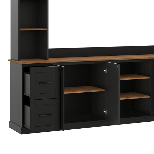 English Elm Unique Low Profile Media Console with Led Lighting Glass Shelves Fits Tvs to 105 Black N721S000077B