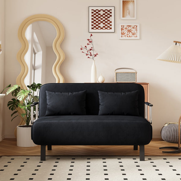 English Elm 39″ Convertible Chair Bed with Adjustable Backrest & Pillow, Steel-Frame Sleeper Chair for Small Spaces Comfortable Multifunctional Lounge Sofa Black W1767P192815