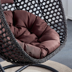 English Elm Egg Swing Chair Freestanding Woven Rattan Basket Seat with Cushion for Patio Bedroom W1512P494633