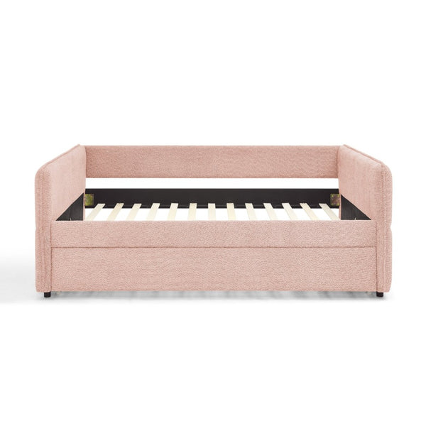 English Elm Full Size Boucle Daybed with Pop up Trundle Tufted Upholstered Sofa Sleeping Pink W1413S00175