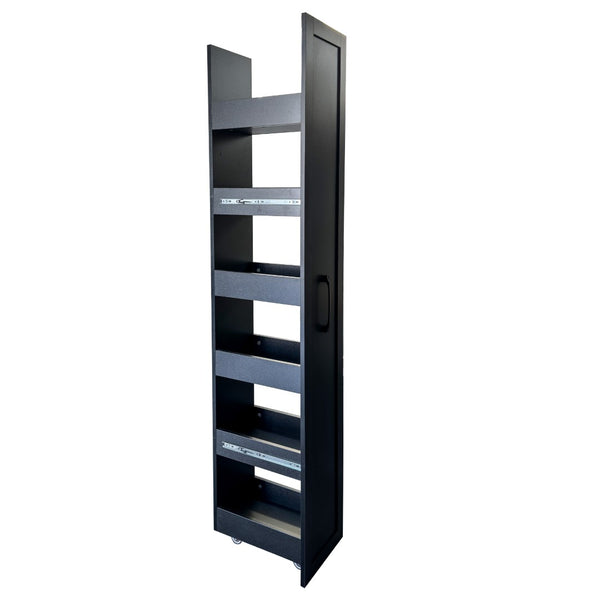 English Elm Black Slim Rolling Kitchen Cart Six Tier Pantry Organizer for Narrow Spaces W331P372820