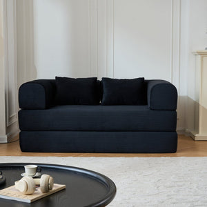 English Elm 59'' Corduroy Floor Sofa Convertible Sleeper with Bolster Pillow for Studio Living Black W3434P449858