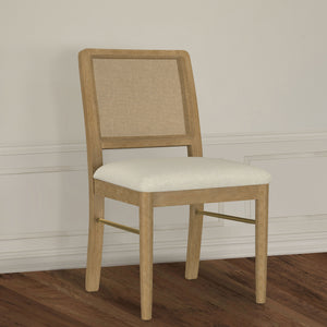 English Elm Benson Sand Wash Cane Dining Side Chairs Set of 2 — Handwoven Cane Backs, Beige Linen Seats, Cream Finish B062P374114