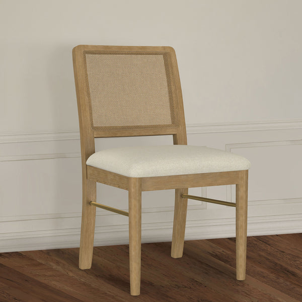 English Elm Benson Sand Wash Cane Dining Side Chairs Set of 2 — Handwoven Cane Backs, Beige Linen Seats, Cream Finish B062P374114