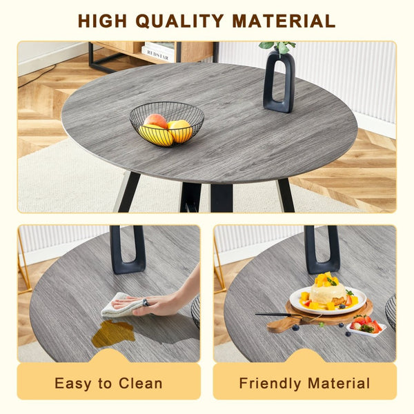 English Elm Table Modern Minimalist 42" Round Dining Set With 4 Ergonomic Pu Leather Chairs In Gray & White W1151S03394-GIGA