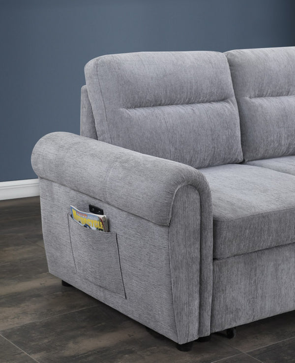 English Elm Ugo Chenille Sleeper Sectional Sofa with Storage Chaise and Built-in Usb Charging Ports Light Gray B2749S00070