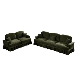 English Elm Classic Modular 2-Piece Sofa Set: Elegant Flared Arm Design With Detachable Ruffled Skirts, Green W3041S00269