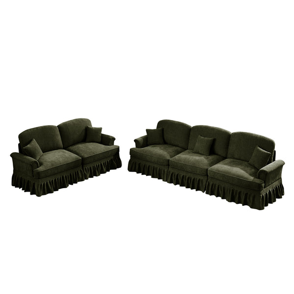 English Elm Classic Modular 2-Piece Sofa Set: Elegant Flared Arm Design With Detachable Ruffled Skirts, Green W3041S00269