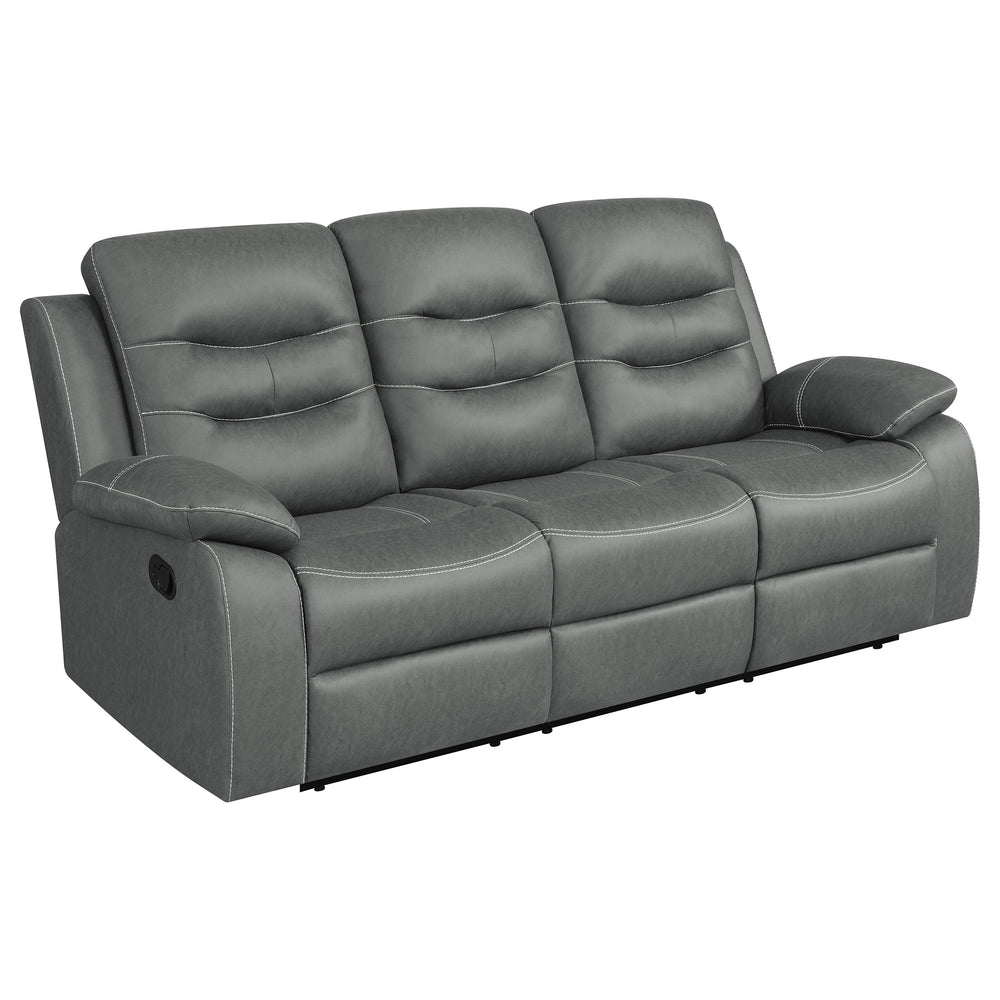 English Elm Kenneth Dark Grey Reclining Sofa with Contrast Stitching, Pillowtop Track Arms & Plush Cushioning for Cozy Living Rooms B062P353283