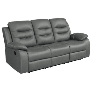 English Elm Kenneth Dark Grey Reclining Sofa with Contrast Stitching, Pillowtop Track Arms & Plush Cushioning for Cozy Living Rooms B062P353283