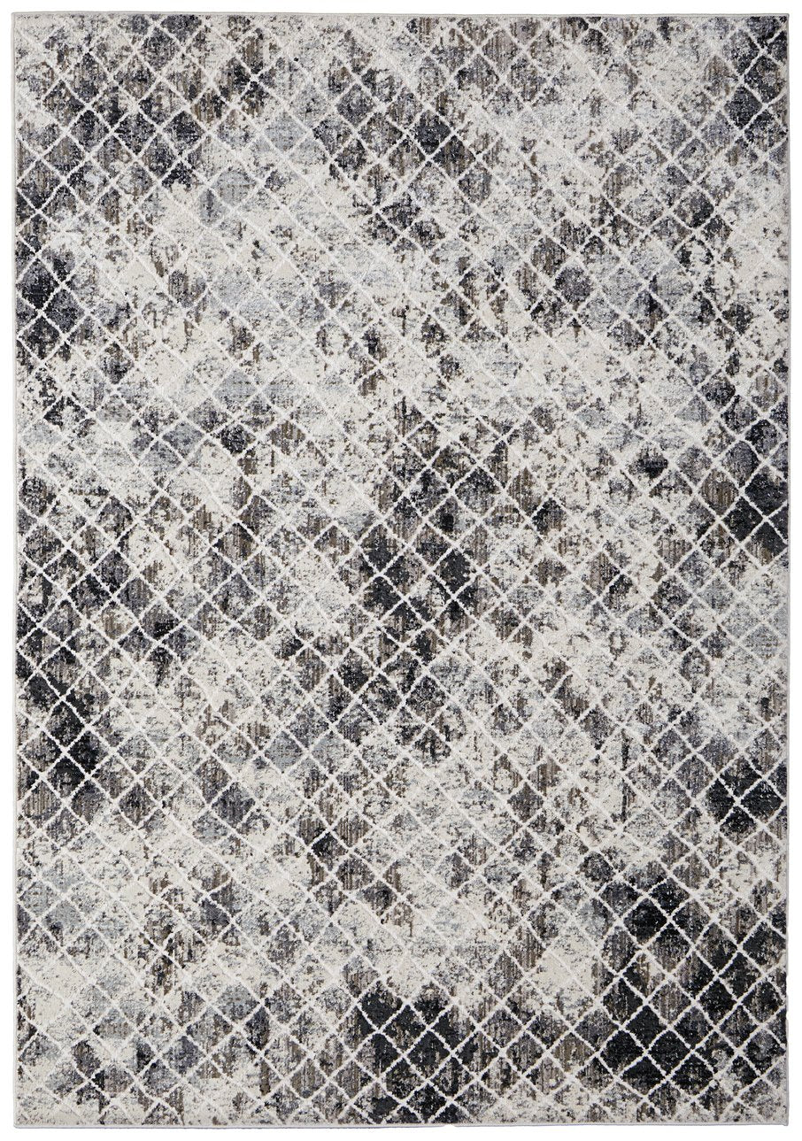 Feizy Rugs Kano Versatile Low Pile Area Rug – Distressed Geometric Design, Stain & Water Resistant For Any Space Ivory,Gray,Taupe Polypropylene,Polyester 8643873fsndivyf05