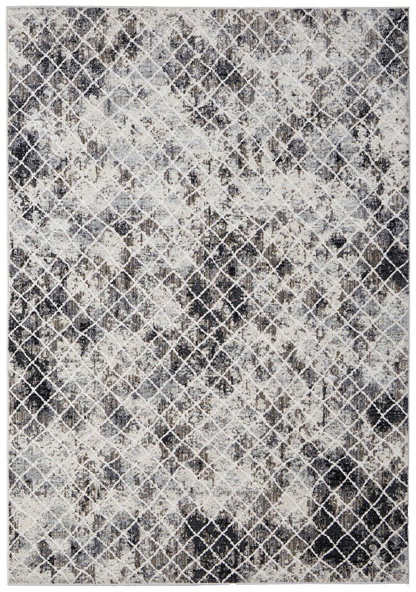 Feizy Rugs Kano Versatile Low Pile Area Rug – Distressed Geometric Design, Stain & Water Resistant For Any Space Ivory,Gray,Taupe Polypropylene,Polyester 8643873fsndivyf05