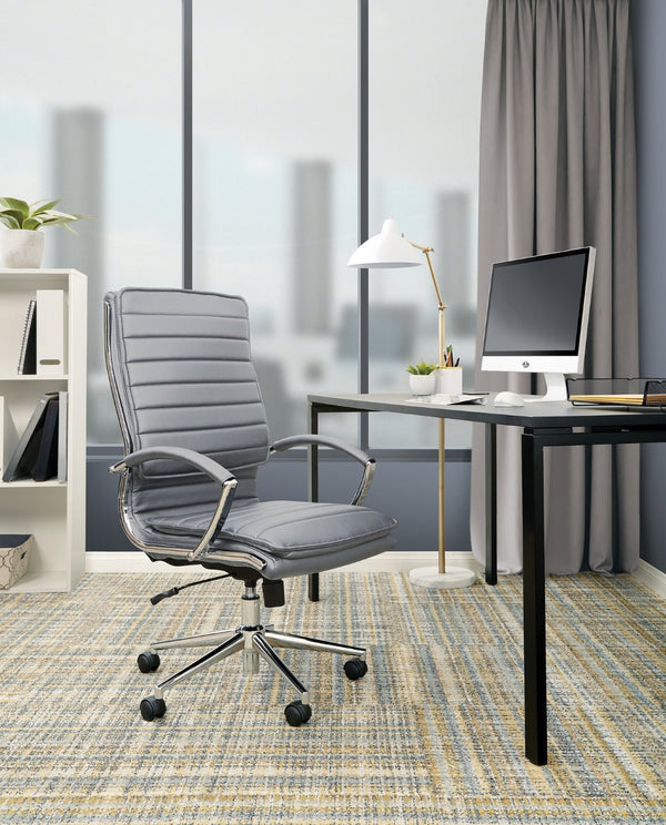 OSP Home Furnishings High Back Executive Office Chair with Faux Leather Upholstery Lumbar Support Chrome Arms Charcoal SPX23590C-U42