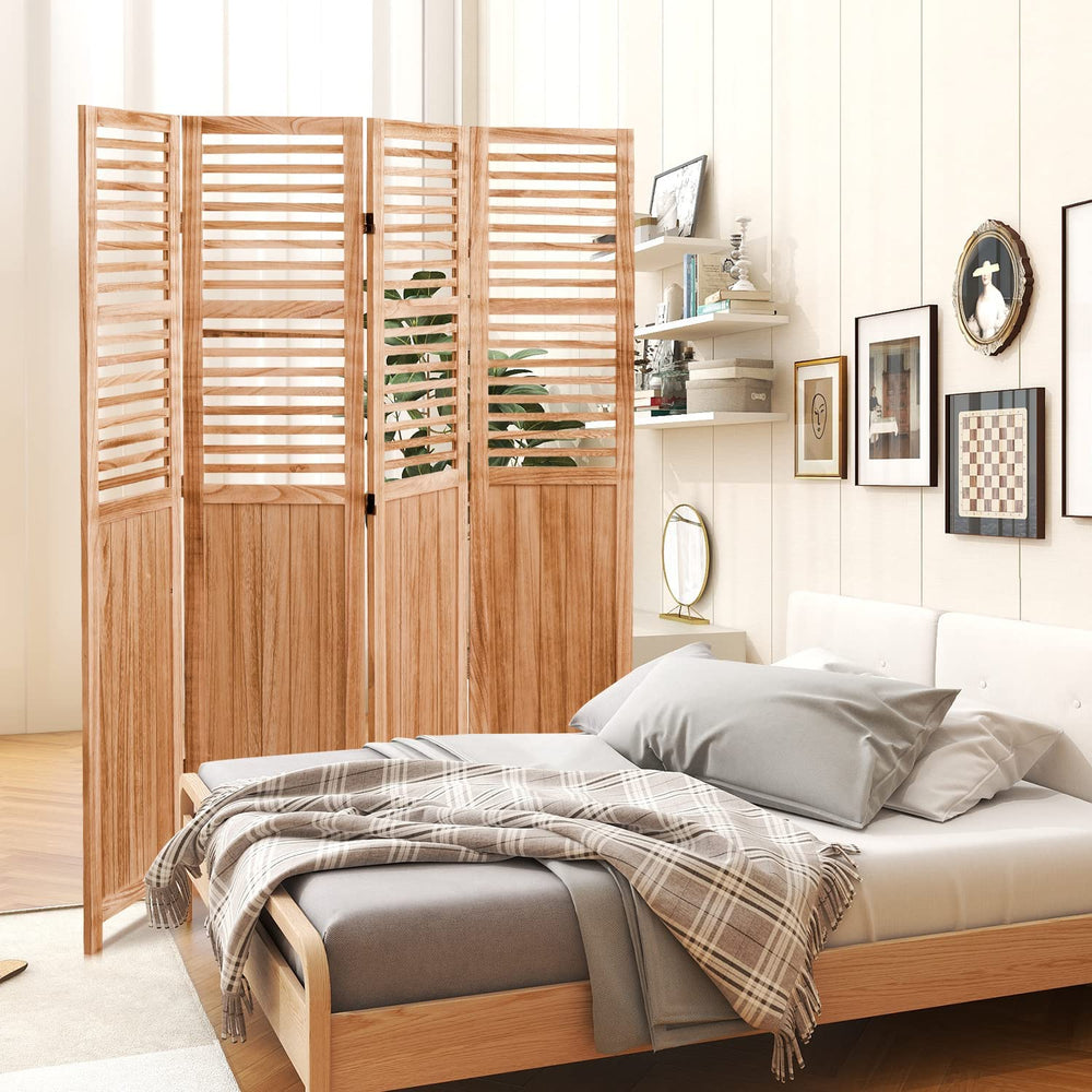 English Elm 55.2'' W X 65'' H Solid Wood Folding Room Divider – Stylish Privacy, Natural Finish, Versatile Design B205P241660