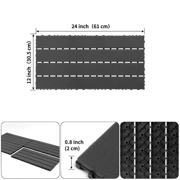 English Elm New Interlocking Polypropylene Patio Floor Tiles 44 Piece Set for Balcony Poolside Use Gray W3022P251873