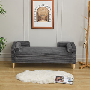 English Elm 65.35"wide Corduroy Storage Bench Ottoman with Bolster Pillows and Rubberwood Legs W3118P410501