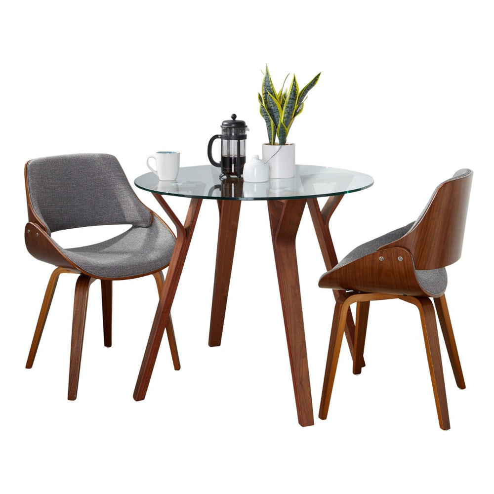 English Elm Folia 3 Piece Mid-century Dining Set Tempered Glass Top Walnut Legs Cream Chairs B202S01415