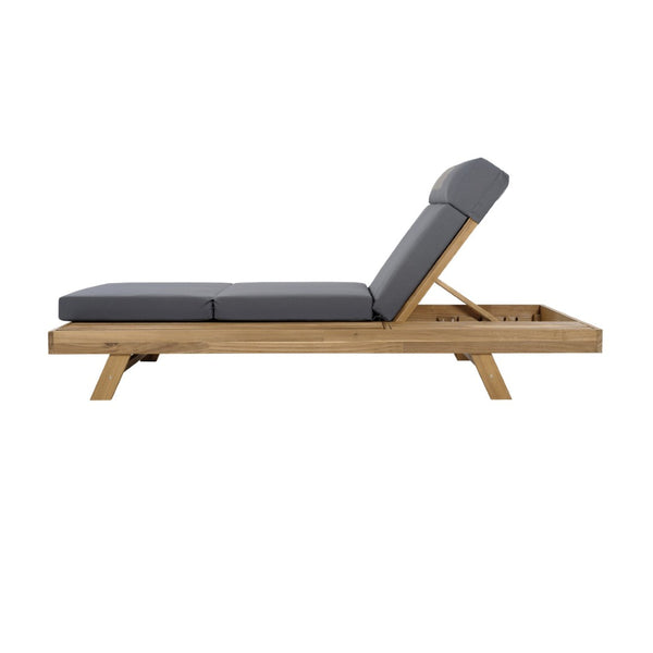 English Elm Lounge Chaise Outdoor Acacia Wood Slatted Frame with Water Resistant Cushion Resort Style Dark Gray,Light Brown N770P442L67G