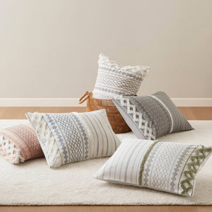 English Elm 3 Piece Cotton Chenille Comforter Set Aztec Tufted Bohemian Bedroom Sage Ivory B035P319203