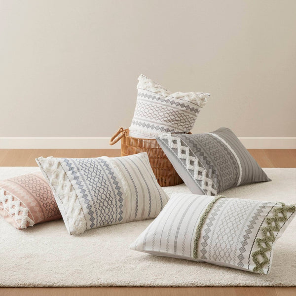 English Elm 3 Piece Cotton Chenille Comforter Set Aztec Tufted Bohemian Bedroom Sage Ivory B035P319203