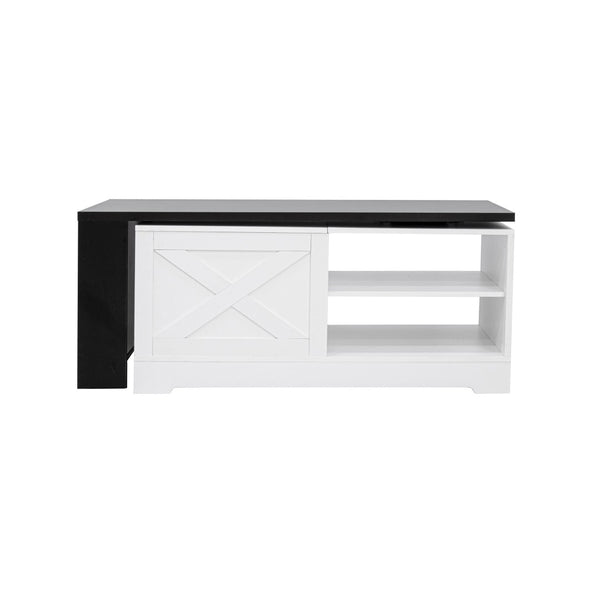 English Elm U-can Farmhouse Lift Top Coffee Table Barn Door Hidden Storage Living Room White+Black N724P351732K