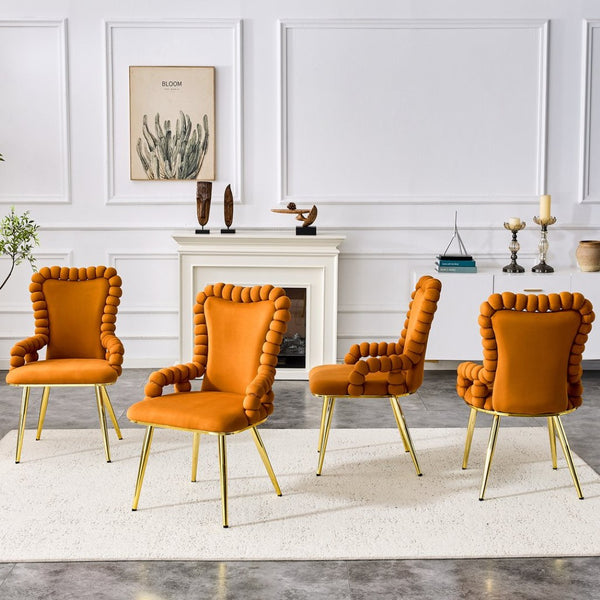 English Elm Set of 2 Sculptural Bubble Backrest Velvet Dining Chairs with Gleaming Gold Legs W3875P370855