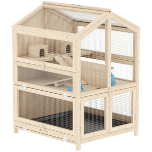 English Elm Small Animal Habitat 3 Tier Fir Wood Cage with Clear Panels for Hamsters and Gerbils T3971P481458