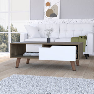 English Elm Hamburg Modern Coffee Table 2.0 – Dark Brown & White, Spacious Top, Open Shelf & Drawer Storage B128P148918