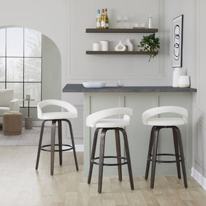 English Elm Fixed-height Swivel Barstools Bentwood Walnut Base Faux Leather Seat Set of 2 B202S01911