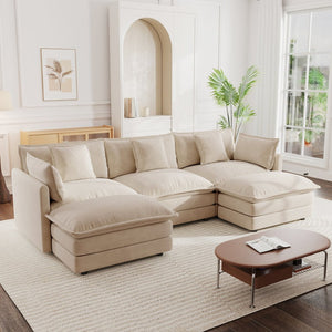 English Elm U-shaped Chenille Sectional with Dual Ottomans Modular Living Room Couch 5 Seat W714S00903