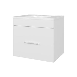 English Elm Story Floating Bathroom Vanity Set with Sink One Drawer - Space-Saving Wall-Mounted Modern Design, Scratch-Resistant Finish White 28 L x 23 W x 12 H B128P314808