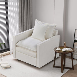 English Elm Chenille Solid Wood Frame Deep Seat Single Armchair with High-Density Foam Cushions & Toss Pillow White W1036P187125